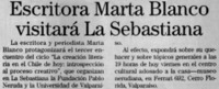 Escritora Marta Blanco visitará La Sebastiana