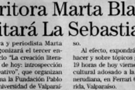Escritora Marta Blanco visitará La Sebastiana