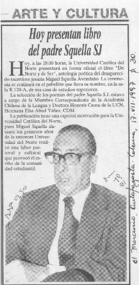 Hoy presentan libro del padre Squella  [artículo].