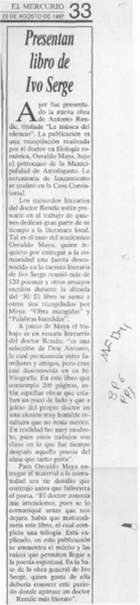 Presentan libro de Ivo Serge  [artículo].