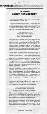 El poeta Andrés Silva Humeres  [artículo] Francisco Pérez Ruiz.