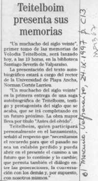 Teitelboim presenta sus memorias