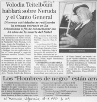 Volodia Teitelboim hablará sobre Neruda y el Canto General  [artículo].