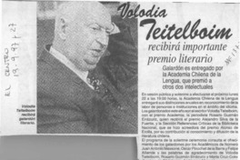 Volodia Teitelboim recibirá importante premio literario  [artículo].