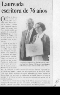 Laureada escritora de 76 años  [artículo].