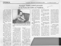 Enrique Valdés estará presente en la Feria del Libro en Valdivia  [artículo].