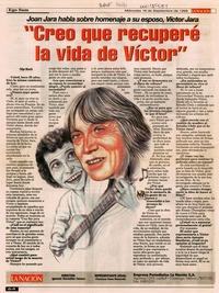 Joan Jara habla sobre homenaje a su esposo, Víctor Jara "Creo que recuperé la vida de Víctor"
