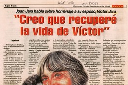 Joan Jara habla sobre homenaje a su esposo, Víctor Jara "Creo que recuperé la vida de Víctor"