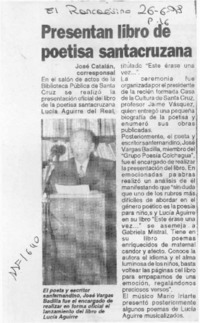 Presentan libro de poetisa santacruzana  [artículo] José Catalán.