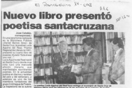 Nuevo libro presentó poetisa santacruzana  [artículo] José Catalán.