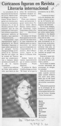 Curicanos figuran en revista literaria internacional  [artículo].