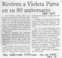Reviven a Violeta Parra en su 80 aniversario  [artículo].