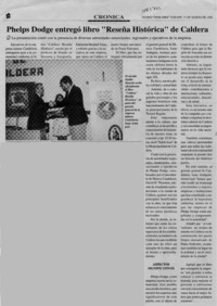 Phelps Dodge entregó libro "Reseña histórica" de Caldera  [artículo].