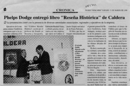 Phelps Dodge entregó libro "Reseña histórica" de Caldera  [artículo].