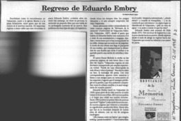 Regreso de Eduardo Embry  [artículo] Marino Muñoz Lagos.