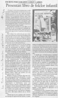 Presentan libro de folclor infantil  [artículo].