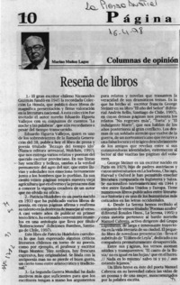 Reseña de libros  [artículo] Marino Muñoz Lagos.