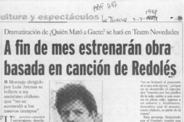 A fin de mes estrenarán obra basada en canción de Redolés  [artículo].