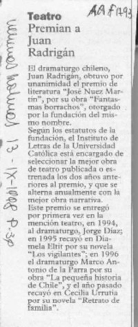 Premian a Juan Radrigán  [artículo].