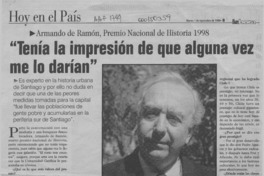 "Tenía la impresión de que alguna vez me lo darían"  [artículo] Matías del Río C.