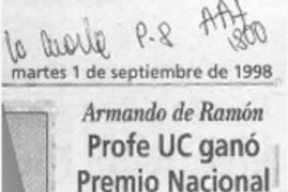 Profe UC ganó premio nacional de historia 1998  [artículo].