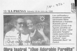 Obra teatral "Qué adorable parejita" anuncian para el jueves 6 de agosto  [artículo].