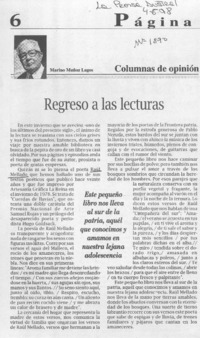 Regreso a las lecturas  [artículo] Marino Muñoz Lagos.