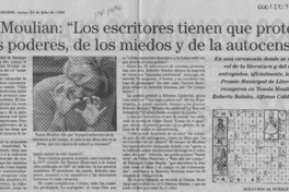 Tomás Moulian, "Los escritores tienen que protegerse de los poderes, de los miedos y de la autocensura"  [artículo].