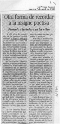 Otra forma de recordar a la insigne poetisa  [artículo].