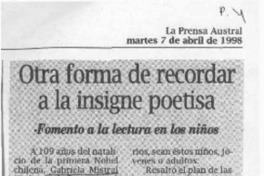 Otra forma de recordar a la insigne poetisa  [artículo].