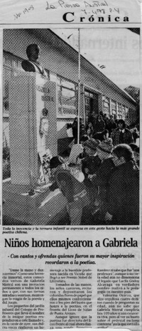 Niños homenajearon a Gabriela  [artículo].
