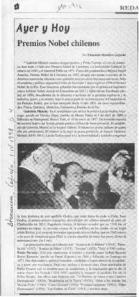 Premios Nobel chilenos  [artículo] Edmundo Martínez Gajardo.