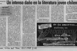 Un intenso daño en la literatura joven chilena  [artículo] Gabriel Castro Rodríguez.