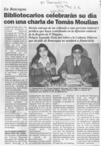 Bibliotecarios celebrarán su día con una charla de Tomás Moulian  [artículo].