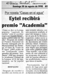 Eytel recibirá premio "Academia"  [artículo].