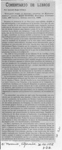 "Estudios sobre la historia colonial de hispanoamérica"  [artículo] Antonio Rojas Gómez.