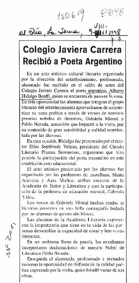 Colegio Javiera Carrera recibió a poeta argentino  [artículo].