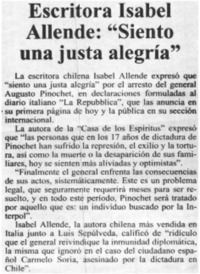 Escritora Isabel Allende, "siento una justa alegría"