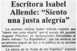 Escritora Isabel Allende, "siento una justa alegría"