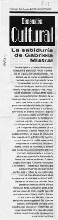 La Sabiduría de Gabriela Mistral  [artículo].