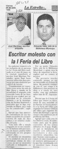 Escritor molesto con la I Feria del Libro  [artículo].