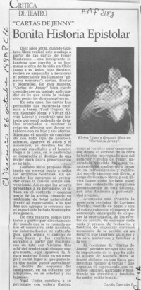 "Cartas de Jenny" bonita historia epistolar  [artículo] Carola Oyarzún L.