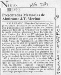 Presentadas memorias de Almirante j. T. Merino  [artículo].