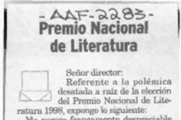 Premio nacional de literatura  [artículo] Carmen Gloria Berríos.