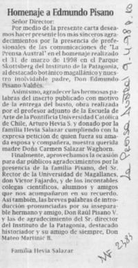 Homenaje a Edmundo Pisano  [artículo] Familia Hevia Salazar.