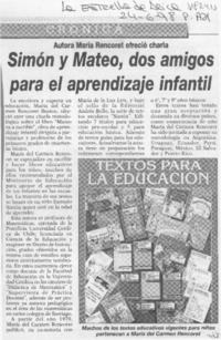 Simón y Mateo, dos amigos para el aprendizaje infantil  [artículo].