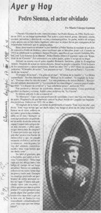 Pedro Sienna, el actor olvidado  [artículo] Mario Cánepa Guzmán.