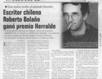 Escritor chileno Roberto Bolaño ganó premio Herralde  [artículo].