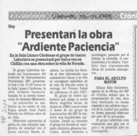 Presentan la obra "Ardiente paciencia"  [artículo].
