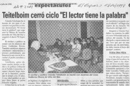 Teitelboim cerró ciclo "El lector tiene la palabra"  [artículo] Daniela Di Prima C.